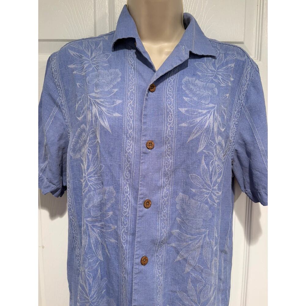 Tommy Bahama 100% Silk Hawaiian Camp Shirt Mens Small Blue Floral Resort Coastal